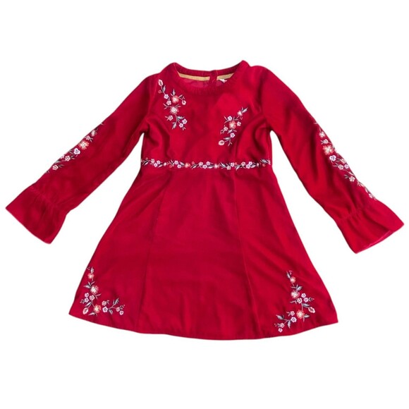 Girls Red Velvet Embroidered Dress Bell Sleeve Size 7/8 Easter Holiday - Picture 1 of 12